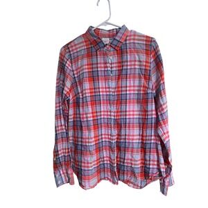 J Crew Women's Red‎ Blue Plaid Button Down Shirt Long Sleeve Cotton Blend Size M